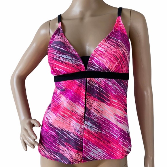 Unbranded Other - New Women Pink Padded Cups Adjustable Straps Split Front Tankini Swim Top Size M